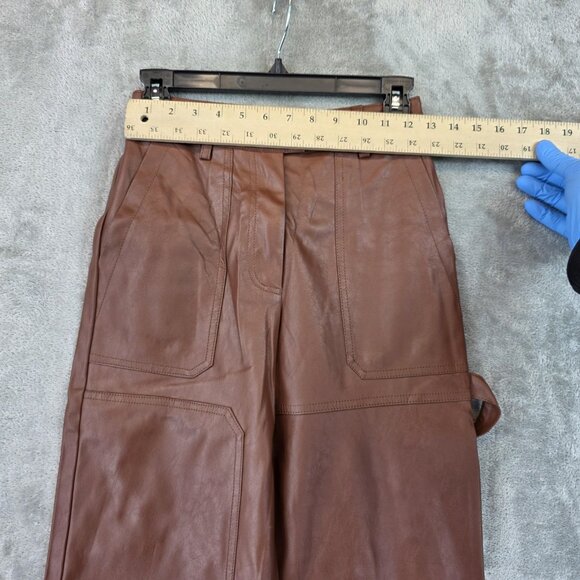 Forever 21 Pants Womens Size XS Brown Faux Leather High Rise Wide Leg Cargo - Picture 2 of 12